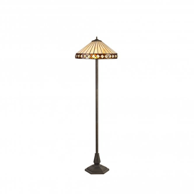 TANYA Tiffany 2 Light Octagonal Floor Lamp 40cm Amber, Cream, Crystal, Antique Brass