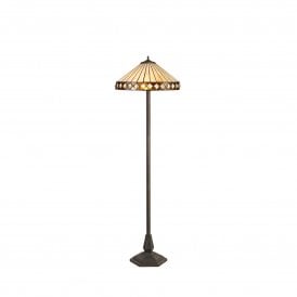 TANYA Tiffany 2 Light Octagonal Floor Lamp 40cm Amber, Cream, Crystal, Antique Brass
