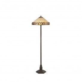 TANYA Tiffany 2 Light Octagonal Floor Lamp 40cm Amber, Cream, Crystal, Antique Brass