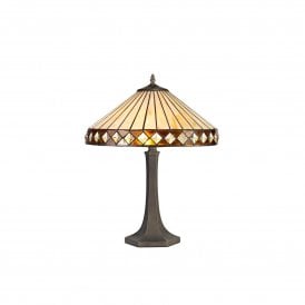 TANYA Tiffany 2 Light Octagonal Table Lamp 40cm Amber, Cream, Crystal, Antique Brass