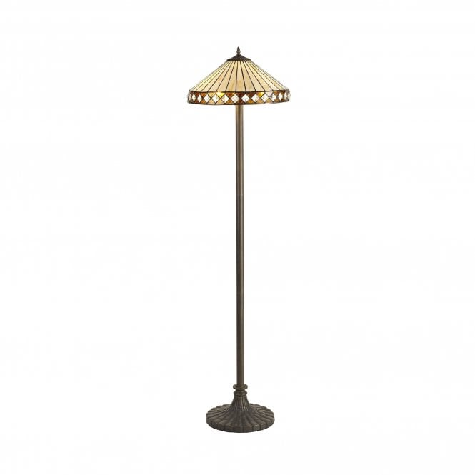 TANYA Tiffany 2 Light Stepped Floor Lamp 40cm Amber, Cream, Crystal, Antique Brass