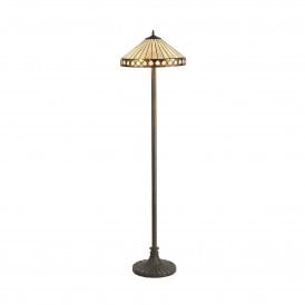 TANYA Tiffany 2 Light Stepped Floor Lamp 40cm Amber, Cream, Crystal, Antique Brass