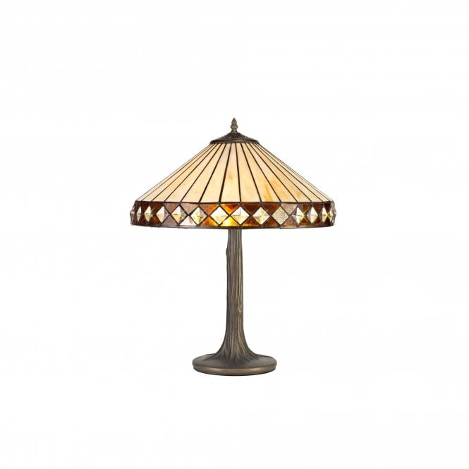 TANYA Tiffany 2 Light Tree Like Table Lamp 40cm Amber, Cream, Crystal, Antique Brass