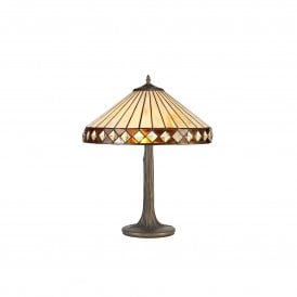 TANYA Tiffany 2 Light Tree Like Table Lamp 40cm Amber, Cream, Crystal, Antique Brass