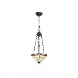 TANYA Tiffany 2 Light Uplighter Ceiling Pendant 30cm Amber, Cream, Crystal, Antique Brass