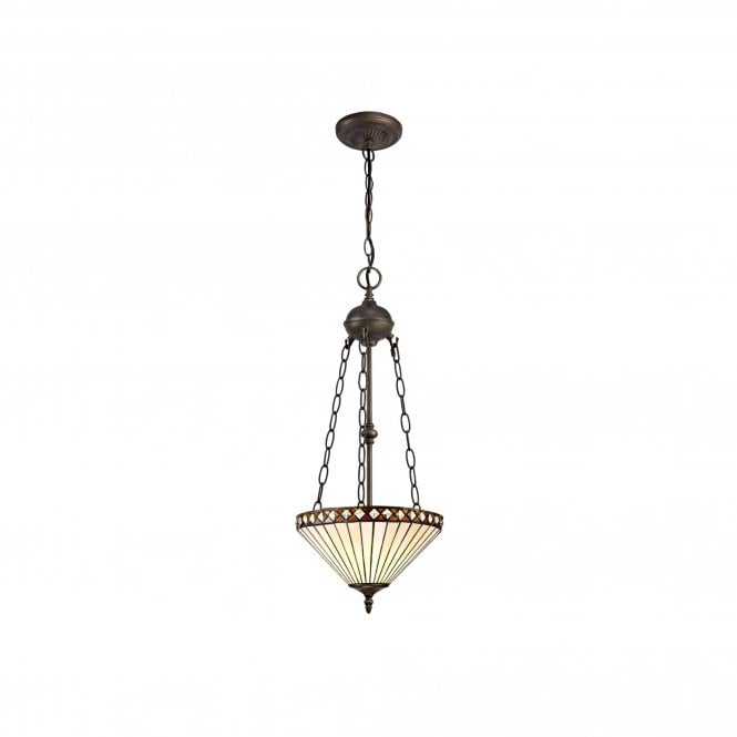 TANYA Tiffany 2 Light Uplighter Ceiling Pendant 30cm Amber, Cream, Crystal, Antique Brass