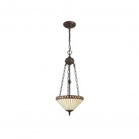 TANYA Tiffany 2 Light Uplighter Ceiling Pendant 30cm Amber, Cream, Crystal, Antique Brass