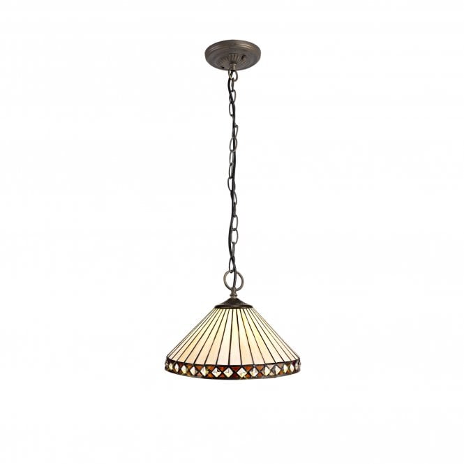 TANYA Tiffany 3 Light Downlighter Ceiling Pendant Light 30cm Amber, Cream, Crystal, Antique Brass