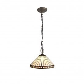 TANYA Tiffany 3 Light Downlighter Ceiling Pendant Light 30cm Amber, Cream, Crystal, Antique Brass