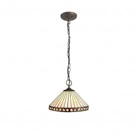 TANYA Tiffany 3 Light Downlighter Ceiling Pendant Light 30cm Amber, Cream, Crystal, Antique Brass