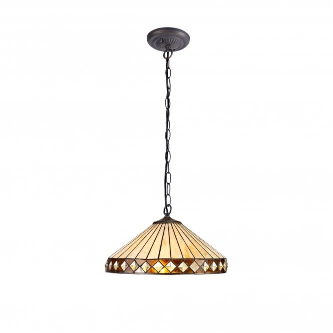 TANYA Tiffany 3 Light Downlighter Ceiling Pendant Light 40cm Amber, Cream, Crystal, Antique Brass