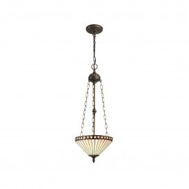 TANYA Tiffany 3 Light Uplighter Ceiling Pendant Light 30cm Amber, Cream, Crystal, Antique Brass