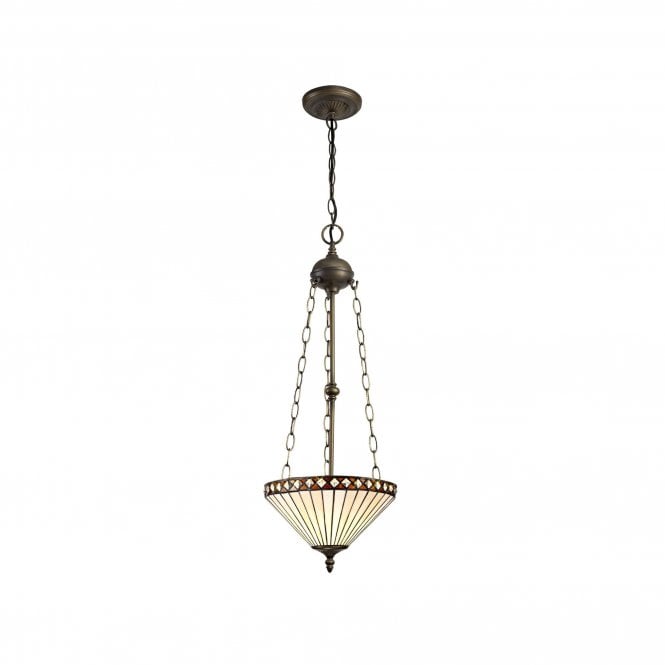 TANYA Tiffany 3 Light Uplighter Ceiling Pendant Light 30cm Amber, Cream, Crystal, Antique Brass