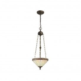 TANYA Tiffany 3 Light Uplighter Ceiling Pendant Light 30cm Amber, Cream, Crystal, Antique Brass