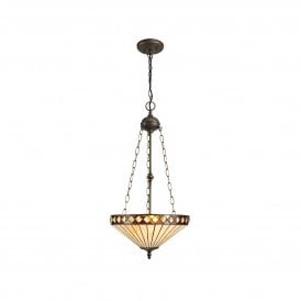 TANYA Tiffany 3 Light Uplighter Ceiling Pendant Light 40cm Amber, Cream, Crystal, Antique Brass