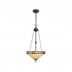 TANYA Tiffany 3 Light Uplighter Ceiling Pendant Light 40cm Amber, Cream, Crystal, Antique Brass
