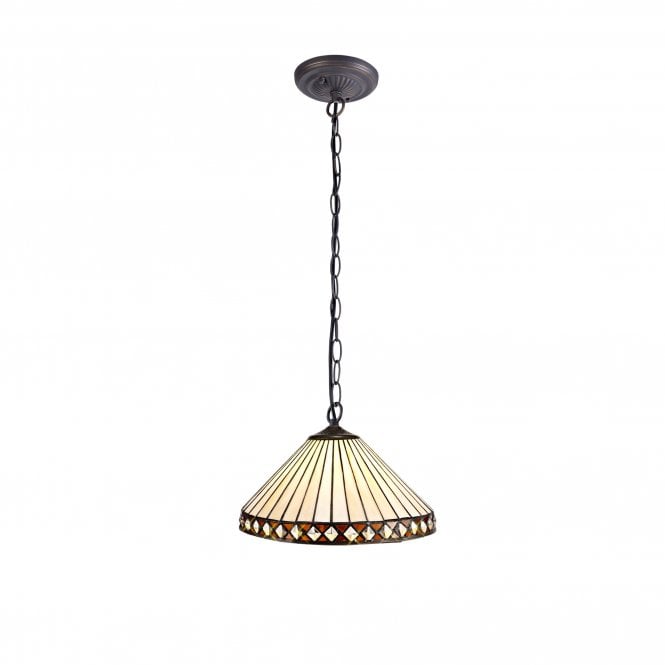 TANYA Tiffany Downlighter Ceiling Pendant Light 30cm Amber, Cream, Crystal, Antique Brass
