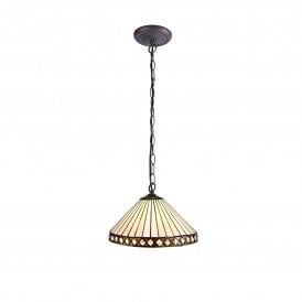 TANYA Tiffany Downlighter Ceiling Pendant Light 30cm Amber, Cream, Crystal, Antique Brass