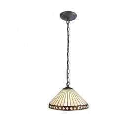 TANYA Tiffany Downlighter Ceiling Pendant Light 30cm Amber, Cream, Crystal, Antique Brass