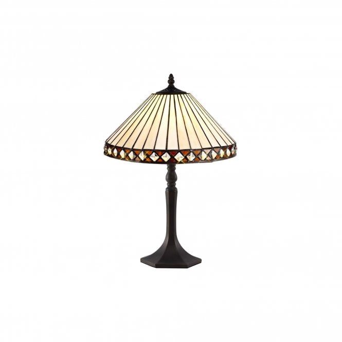 TANYA Tiffany Octagonal Table Lamp 30cm Amber, Cream, Crystal, Antique Brass