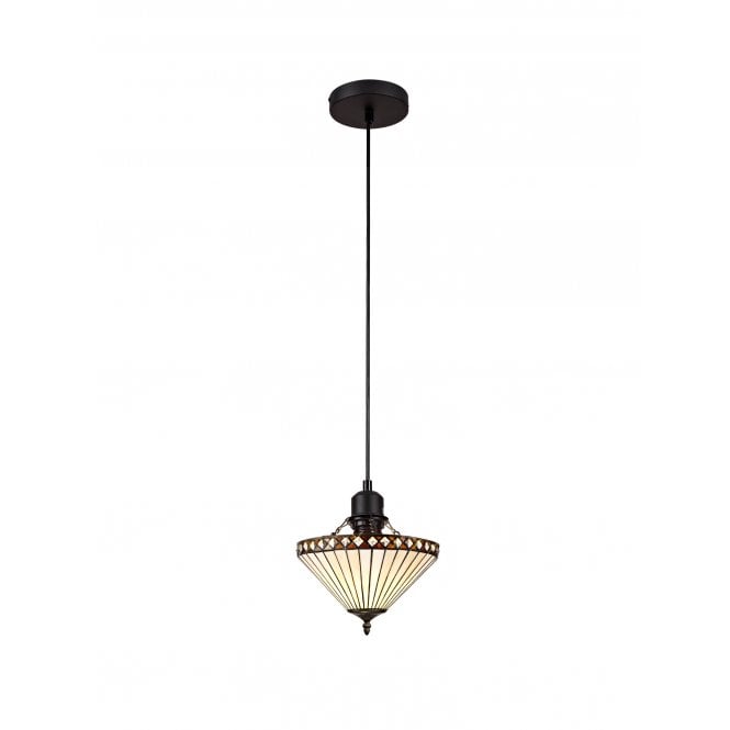 TANYA Tiffany Uplighter Ceiling Pendant Light 30cm Amber, Cream, Crystal, Black