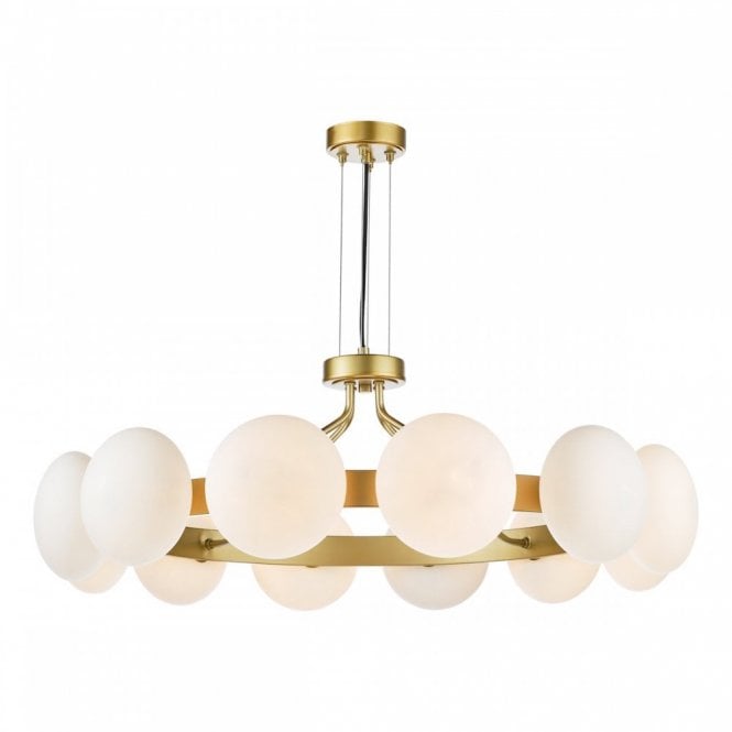 Tauri 12 Light Pendant in Matt Gold with Opal Glass