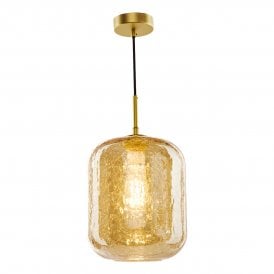 modern gold ceiling pendant with amber crackle glass shade 