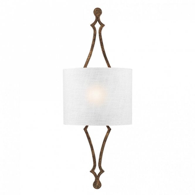 TILLING architectural wall sconce in distressed gold leaf with white linen shade