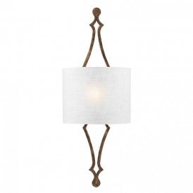 TILLING architectural wall sconce in distressed gold leaf with white linen shade