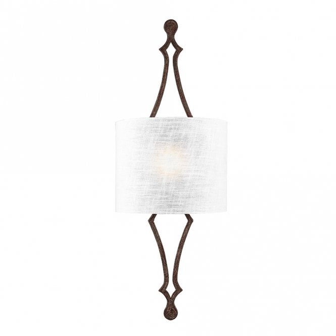TILLING architectural wall sconce in weathered iron with white linen shade