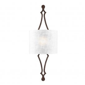 TILLING architectural wall sconce in weathered iron with white linen shade
