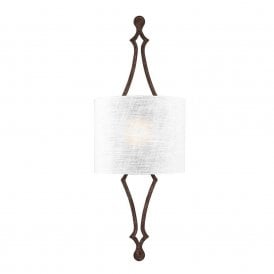 TILLING architectural wall sconce in weathered iron with white linen shade