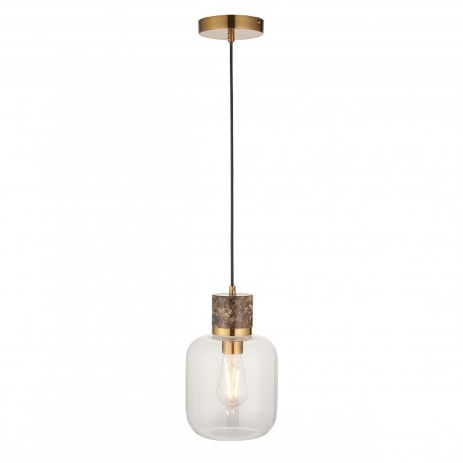 Tivoli Dark Brown Emperador Marble Pendant with Clear Glass Shade