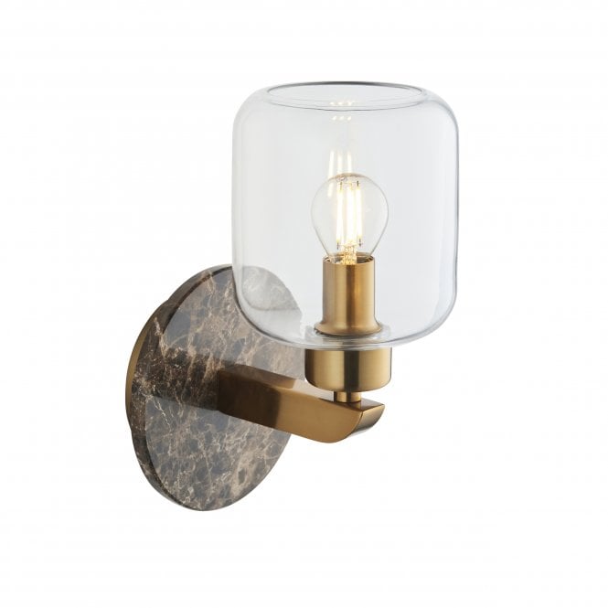 Tivoli Dark Brown Emperador Marble Wall Light with Clear Glass Shade