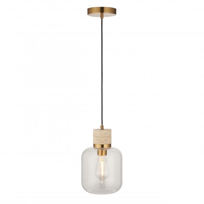 Tivoli Natural Travertine Stone Pendant with Clear Glass Shade