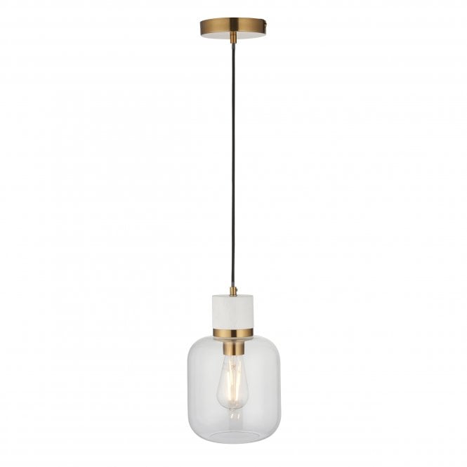 Tivoli White Volaskas Marble Pendant with Clear Glass Shade