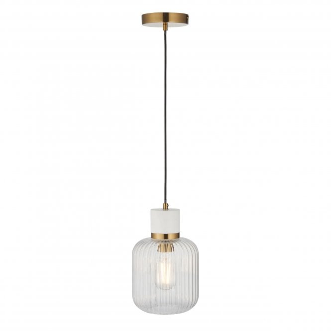 Tivoli White Volaskas Marble Pendant with Ribbed Glass Shade