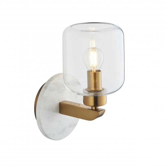Tivoli White Volaskas Marble Wall Light with Clear Glass Shade