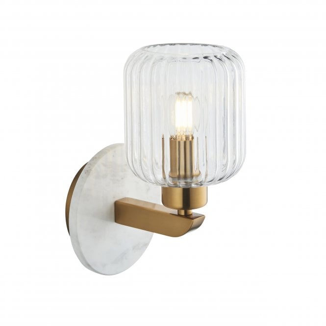 Tivoli White Volaskas Marble Wall Light with Ribbed Glass Shade