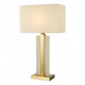 modern alabaster and brushed gold table lamp with ivory faux silk shade 