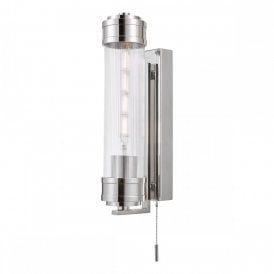 polished nickel bathroom wall light with ribbed glass