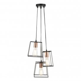Modern matt black ceiling cluster pendant with copper lamp holders