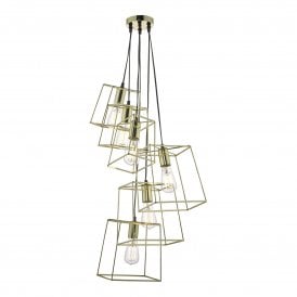 TOWER cluster of 6 ceiling pendants with open gold frame shades