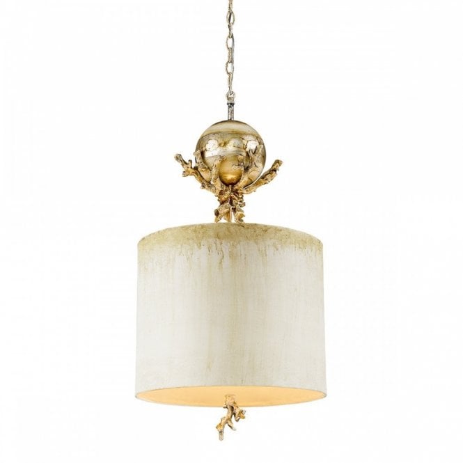 TRELLIS designer ceiling pendant in putty patina and silver leaf finish