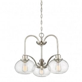TRILOGY vintage 3 light brushed nickel ceiling pendant with seeded glass shades