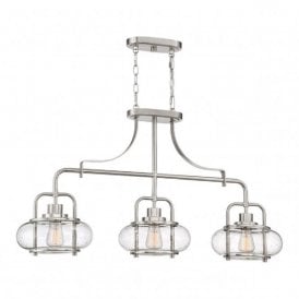 TRILOGY vintage brushed nickel island pendant with 3 seeded glass lights