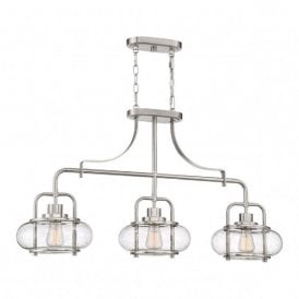 TRILOGY vintage brushed nickel island pendant with 3 seeded glass lights