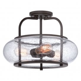 TRILOGY vintage style bronze semi-flush ceiling light with 3 bulbs