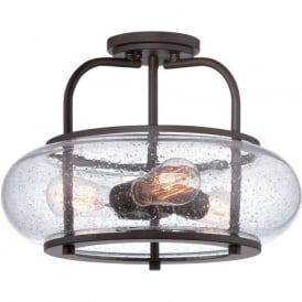 TRILOGY vintage style bronze semi-flush ceiling light with 3 bulbs