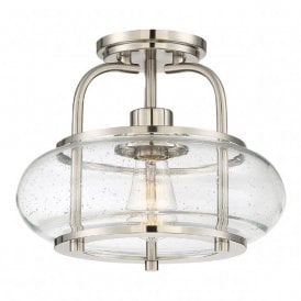 TRILOGY vintage style brushed nickel semi-flush ceiling light with seeded glass